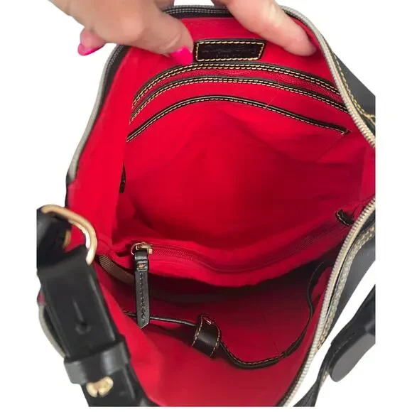 DOONEY & BOURKE Erica Nylon Large Black Shoulder Bag Leather Trim Italy *READ* - Picture 14 of 15